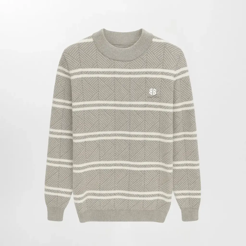 Classic Patterned Knit Sweater (White, M)