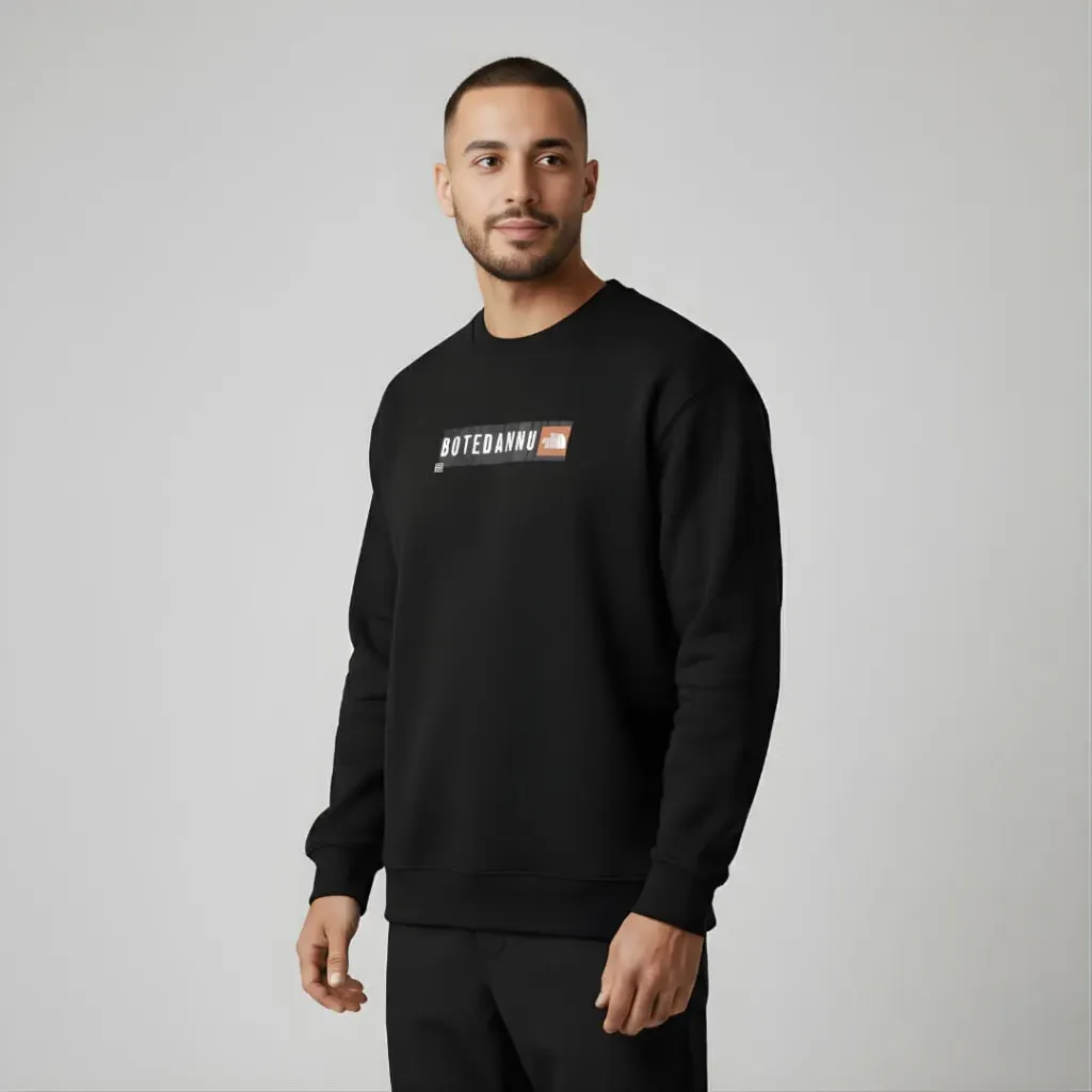  Essential Printed Crew-Neck (Black, M)