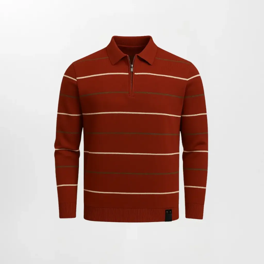 Striped 1/4 Zip Knit Polo T-Shirt (M, Black)
